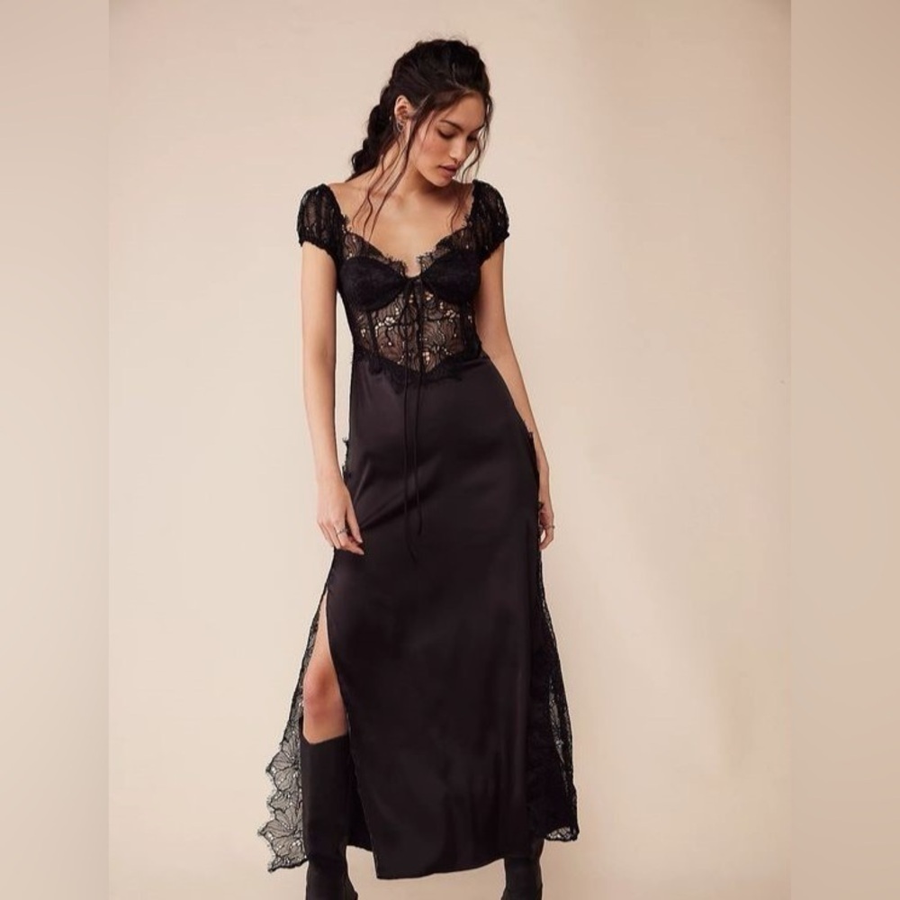 For Love and Lemons Casey Lace Maxi Dress Whimsygoth Coquette Romantic Black 1X